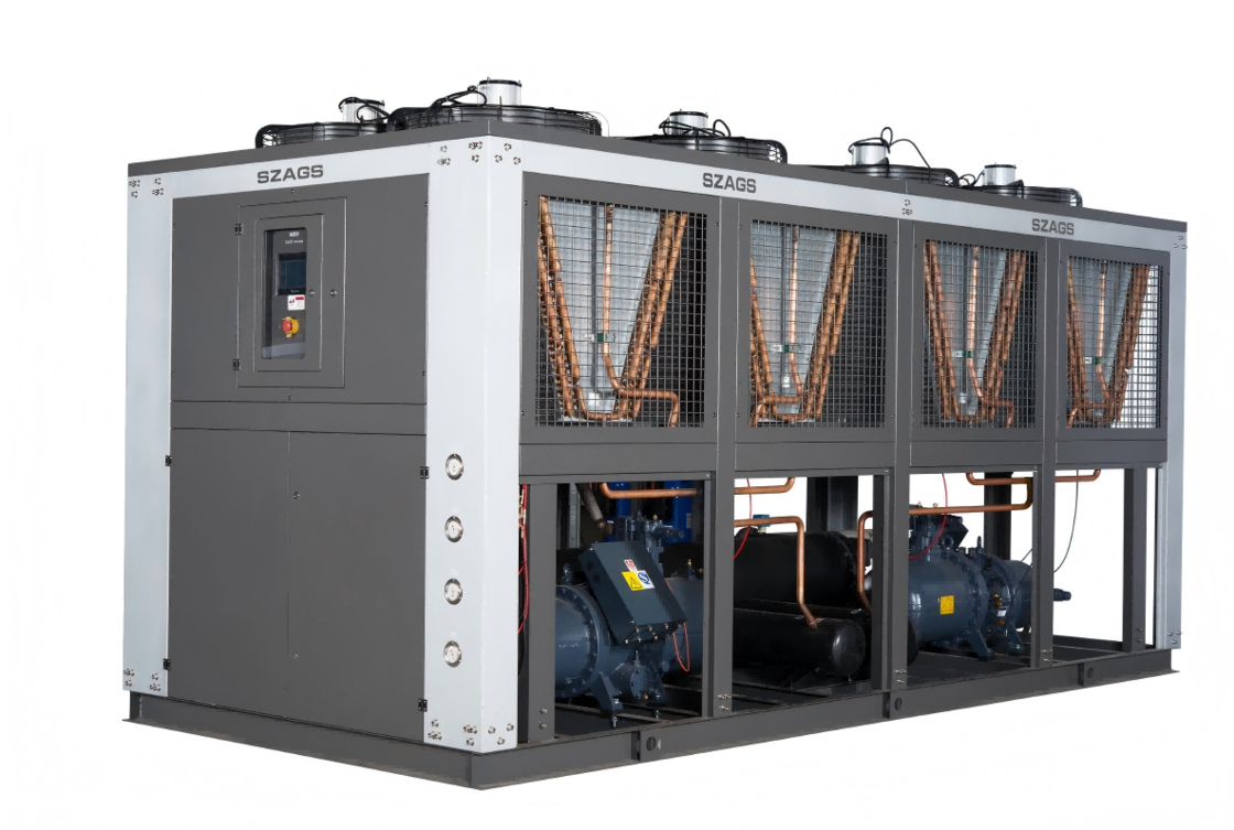 150HP เครื่องเย็นสกรูเย็นด้วยอากาศ การเย็นอุตสาหกรรมประสิทธิภาพสูงสําหรับเส้นการบดพลาสติก